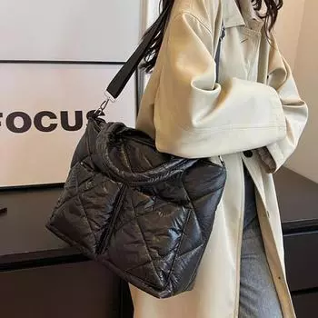 Женская мягкая хлопковая сумка-мессенджер на плечо зимняя сумка просторная пуховая яркая большая вместимость сверхлегкая повседневная модная новая