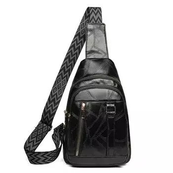 Женская мягкая кожаная нагрудная сумка через плечо чёрный