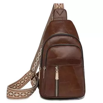 Женская мягкая кожаная нагрудная сумка через плечо на одно плечо бежевый