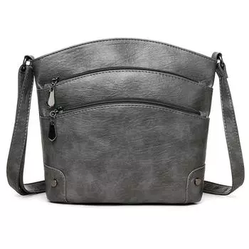 Женская мягкая кожаная сумка, большая вместимость, многослойная сумка-ведро, винтажная сумка через плечо серый