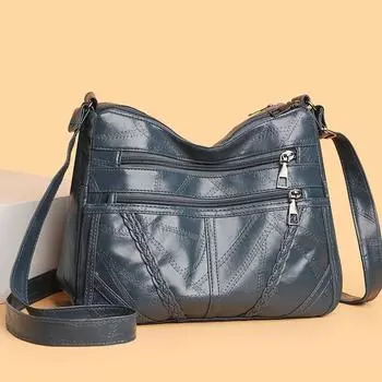Женская мягкая кожаная сумка через плечо, большая вместимость, сумка на плечо для женщин среднего возраста, многосекционная сумка для мам чёрный
