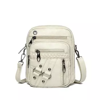 Женская мягкая кожаная сумка через плечо, сумка для мамы, большая вместимость, ретро-сумка для мобильного телефона серый