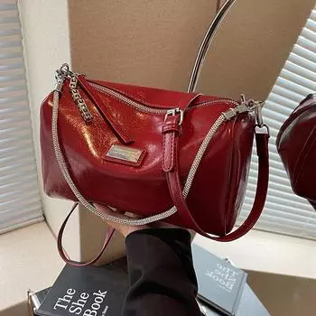 Женская мягкая кожаная сумка через плечо, винтажные красные женские сумки для поездок на работу, однотонные универсальные сумки-подушки на молнии