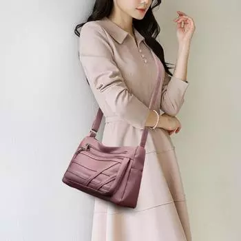 Женская мягкая кожаная сумка для мам среднего и пожилого возраста, модные трендовые сумки через плечо большой емкости чёрный