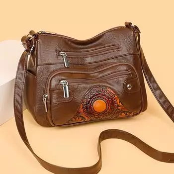 Женская мягкая кожаная сумка для мам среднего возраста, большая вместительная сумка через плечо кофейный