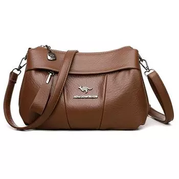 Женская мягкая кожаная сумка для поездок на работу, многослойная, большая вместимость, сумка через плечо, сумка для мам среднего возраста коричневый