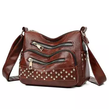 Женская мягкая кожаная сумка, материнская сумка среднего возраста, многослойная сумка через плечо большой вместимости коричневый