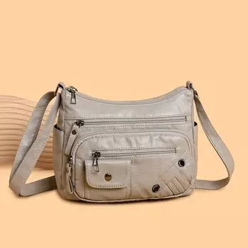 Женская мягкая кожаная сумка Mother Bag с несколькими отделениями и несколькими молниями, большая вместительная сумка через плечо чёрный