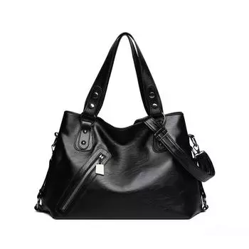 Женская мягкая кожаная сумка-тоут, сумка для мамы среднего возраста, большая вместимость, сумка через плечо чёрный