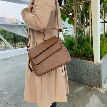 Женская мягкая квадратная сумка через плечо, многокарманный кошелек с клапаном, повседневный стиль, универсальная сумка на одно плечо большой вместимости, натуральная кожа чёрный