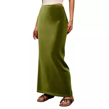 Женская мягкая модная повседневная длинная юбка с высокой талией, элегантная изысканная длинная юбка L зелёный