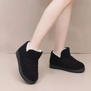 Женская мягкая обувь, зимняя мода, плюшевые теплые хлопковые зимние ботинки на толстой подошве, нескользящие мягкие подошвы, уличные ботильоны, защищающие от холода 35 чёрный