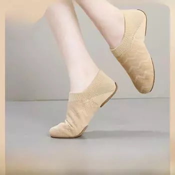 Женская мягкая подошва для балета и джазовых танцев для современных танцев, черлидинга и китайских этнических танцев 41, Outdoor, 1cm low heel, Flying weave чёрный