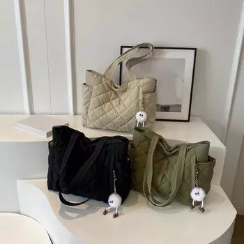 Женская мягкая повседневная сумка с регулируемым ремешком, стеганая сумка-тоут с ромбовидной отделкой, наплечная сумка, накладная дорожная сумка 41x14x29cm бежевый