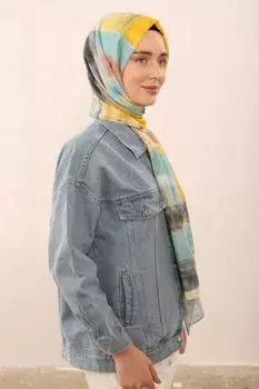 Женская мягкая шаль переходного цвета желтый/серый