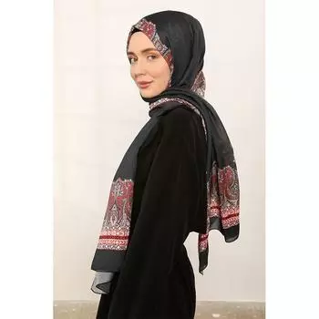 Женская мягкая шаль с этническим рисунком черного/красного цвета