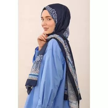 Женская мягкая шаль с этническим рисунком, темно-синяя