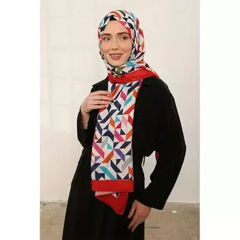 Женская мягкая шаль с геометрическим рисунком красная