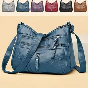 Женская мягкая сумка через плечо из искусственной кожи, сумка через плечо в повседневном стиле, кошелек с несколькими карманами и регулируемым ремешком, застежка-молния коричневый