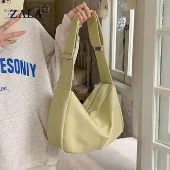 Женская мягкая сумка из искусственной кожи с широким ремешком, винтажная сумка-хобо, большая вместительная однотонная сумка через плечо на молнии 30x11x20cm белый