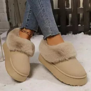 Женская мягкая теплая зимняя обувь, зимние ботинки на толстой подошве, повседневные уличные ботинки без застежек 2024 года, нескользящие ботинки на плоской подошве, хлопковая обувь Zapatos 36 бежевый