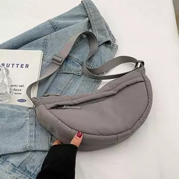 Женская мягкая тканевая сумка через плечо, однотонная студенческая сумка-хобо 2024, зимняя повседневная сумка Y2k, сумки через плечо серый