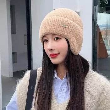 Женская мягкая зимняя шапка уличная теплая шапка с искусственным мехом конский хвост модная декоративная шапка с помпоном женская повседневная вязаная шапка с наушниками 55cm-60cm серый