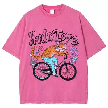 Женская мультяшная футболка винтажная летняя харадзюку с принтом велосипеда и кошки, с коротким рукавом, парная уличная одежда, свободная одежда, топы S