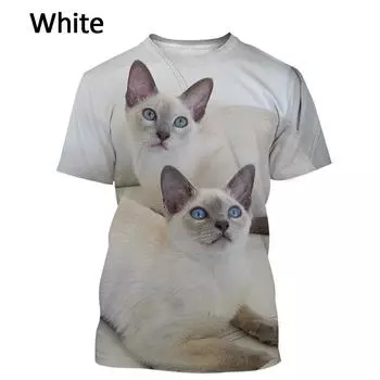 Женская Мужская Повседневная Модная Уличная Футболка С Короткими Рукавами Милый Топ Харадзюку с изображением сиамской кошки и животного, Футболка Новая S