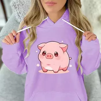 Женская/Мужская толстовка с капюшоном в виде свиньи Kawaii Cartoon унисекс с забавным принтом для любителей животных Модные повседневные толстовки с капюшоном Классические толстовки с капюшоном в виде свиньи из мультфильма S
