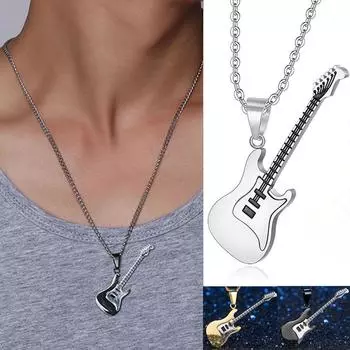 Женская музыкальная рок-гитара кулон цепь ожерелье серебряный