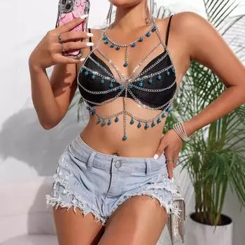 Женская нагрудная цепочка личность преувеличенная простая мода многослойная сексуальная подвеска-колокольчик цепочка для тела сексуальная одежда one size fits all серебряный