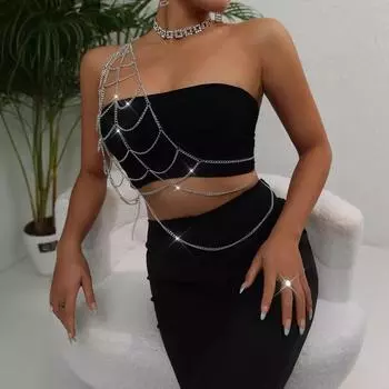Женская нагрудная цепочка, модная универсальная сексуальная паутина в стиле боди-цепочки, сексуальная одежда one size fits all серебряный