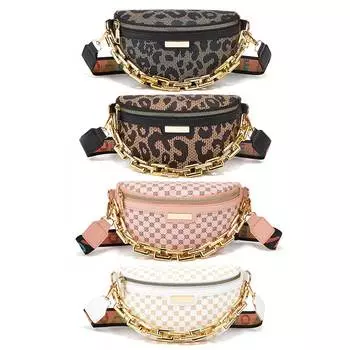 Женская нагрудная сумка Большая вместительная сумка через плечо с леопардовым принтом для выходного дня темно-коричневого