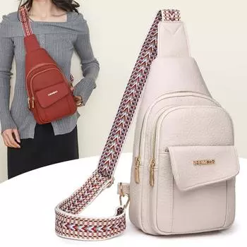 Женская нагрудная сумка большой вместимости, сумка через плечо из мягкой кожи с вышивкой, нагрудная сумка зелёный