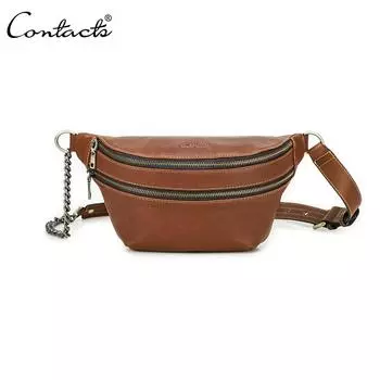 Женская нагрудная сумка Contact s, дизайнерская из натуральной кожи, роскошная дорожная сумка через плечо с цепочкой, женская поясная сумка, сумка высокого качества коричневый
