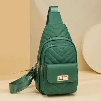 Женская нагрудная сумка из мягкой кожи большой вместимости, многослойная сумка через плечо, однотонная сумка через плечо для мобильного телефона зелёный
