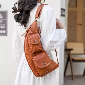 Женская нагрудная сумка из мягкой кожи, сумка через плечо, маленькая сумка, большая вместимость, дорожная сумка через плечо чёрный