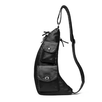Женская нагрудная сумка из стираной кожи, поясная сумка из мягкой кожи в стиле ретро, повседневная сумка-мессенджер, персонализированная простая сумка через плечо чёрный