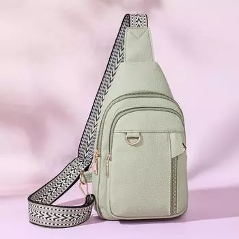 Женская нагрудная сумка, кожаная сумка через плечо, сумка через плечо большой емкости с несколькими отделениями хаки