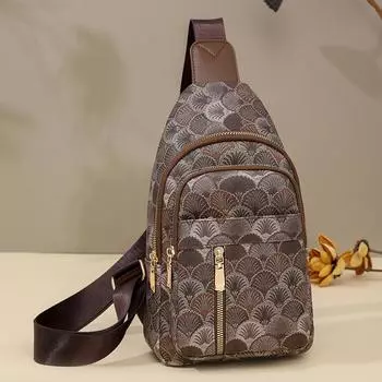 Женская нагрудная сумка, многофункциональная сумка, многослойная сумка через плечо с принтом, сумка через плечо, сумка для мобильного телефона кофейный