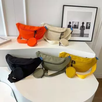 Женская нагрудная сумка на одно плечо с диагональной пролетной сумкой на талии из нейлона, уличная модная сумка-пельмень белый