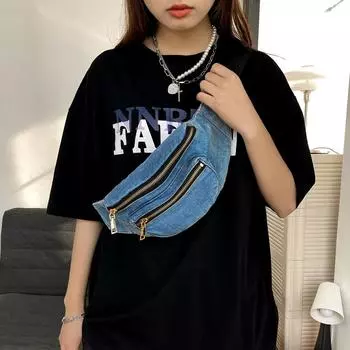 Женская нагрудная сумка, однотонная джинсовая сумка, сумка на плечо, поясная сумка темно-синий