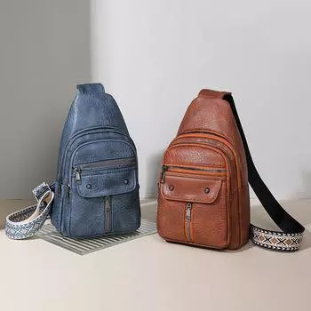 Женская нагрудная сумка, однотонная сумка через плечо, мягкая кожаная сумка с вышивкой коричневый