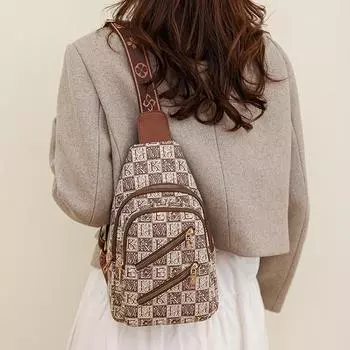 Женская нагрудная сумка с принтом, сумка через плечо, сумка из искусственной кожи бежевый