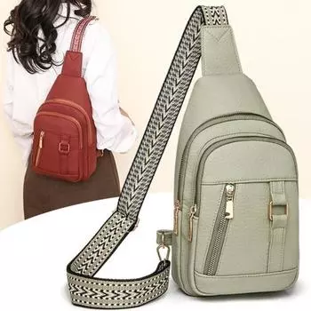 Женская нагрудная сумка с регулируемым ремешком, застежкой-молнией, большой вместимостью и несколькими карманами светло-зеленый