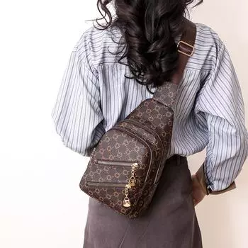 Женская нагрудная сумка, винтажная сумка через плечо, спортивная сумка через плечо с несколькими карманами и принтом чёрный