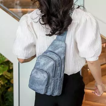 Женская нагрудная сумка, водонепроницаемая сумка через плечо из искусственной кожи большой емкости с несколькими карманами, дорожная сумка на плечо синий