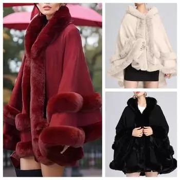 Женская накидка-пончо из искусственного меха кролика 2 Circle, зимняя свободная теплая шаль, верхняя одежда, кашемировый плащ, пальто one-size бордовый