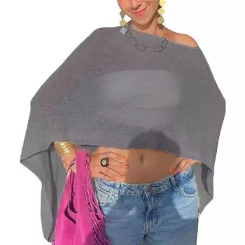 Женская накидка-шаль из сетки с асимметричным подолом, легкий летний пуловер, дорожная одежда-обертка серый